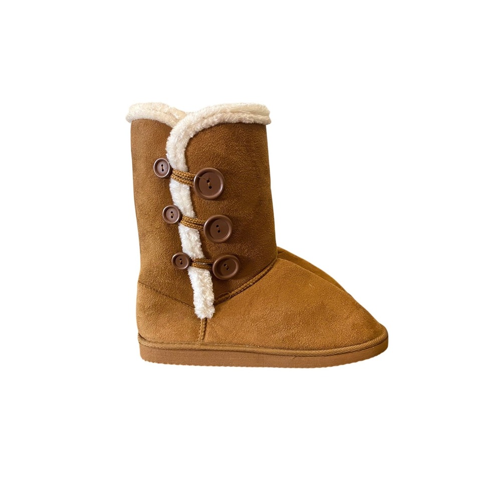 Bobbie Brooks Womens Chestnut Faux Suede Fur Lined Button Mid Calf Boots Size 9